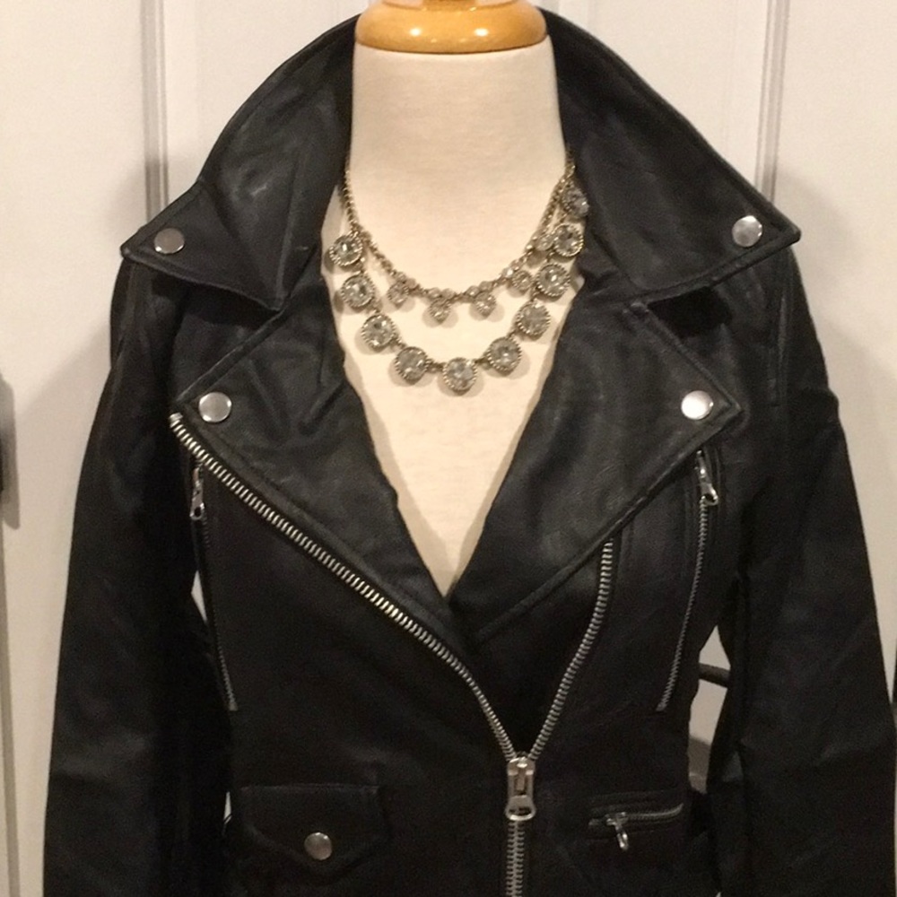 .Black Vegan Leather Moto Jacket - Picture 3 of 8